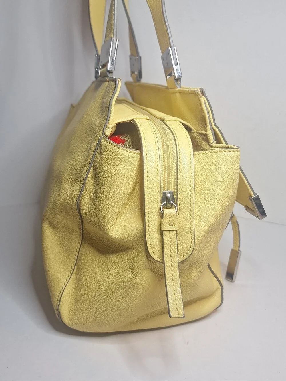 Nine West Chic Faux Leather Butter Yellow Boxy Shoulder Bag Front Flap Purse